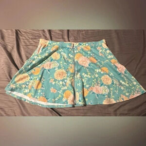 SO women’s zip front green silver coral flower mini skirt size xl‎